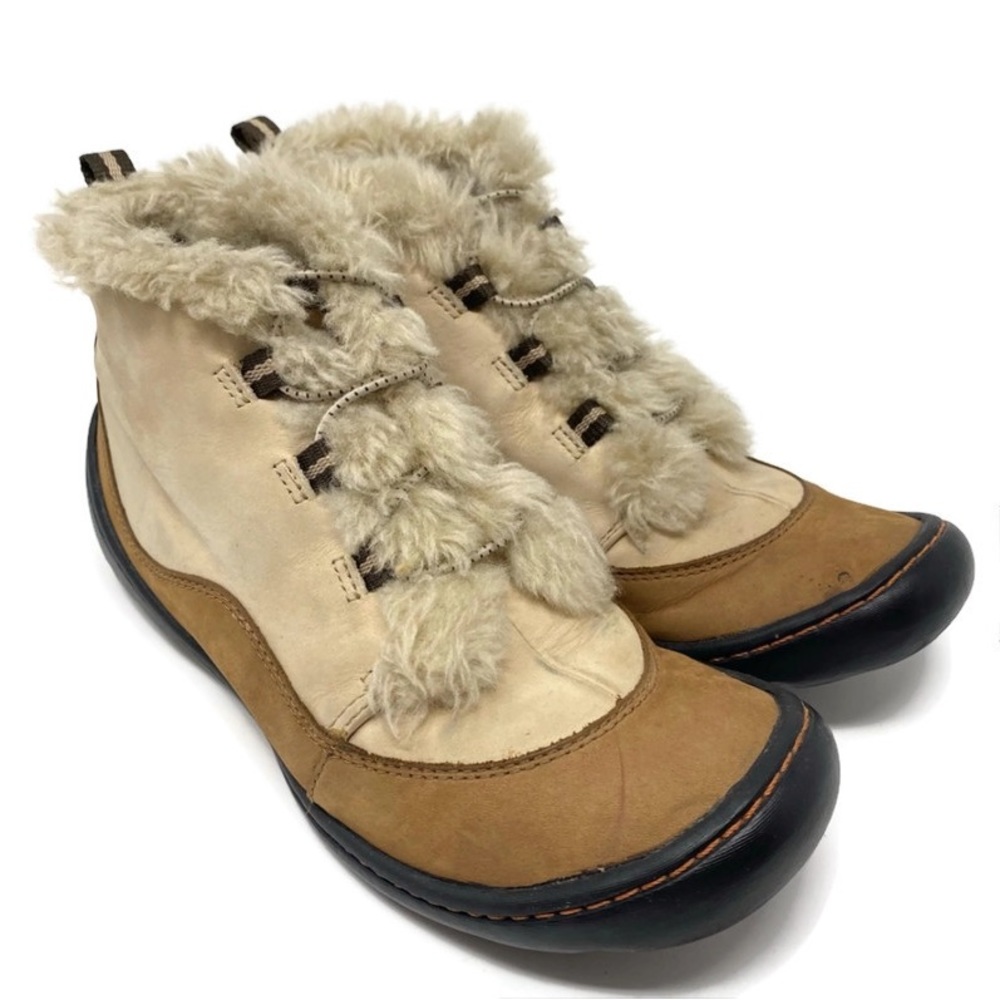 Provo by Clarks Winter Ankle Boots Womens Sz 6M Beige Brown Lace-Up Fur Lined